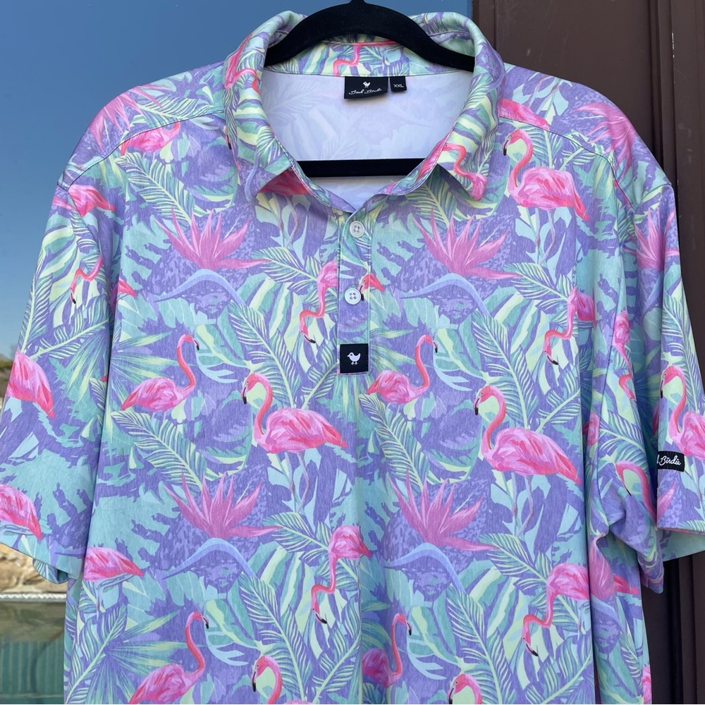 Bad Birdie Flamingo Paradise Polo - Pink and Purple